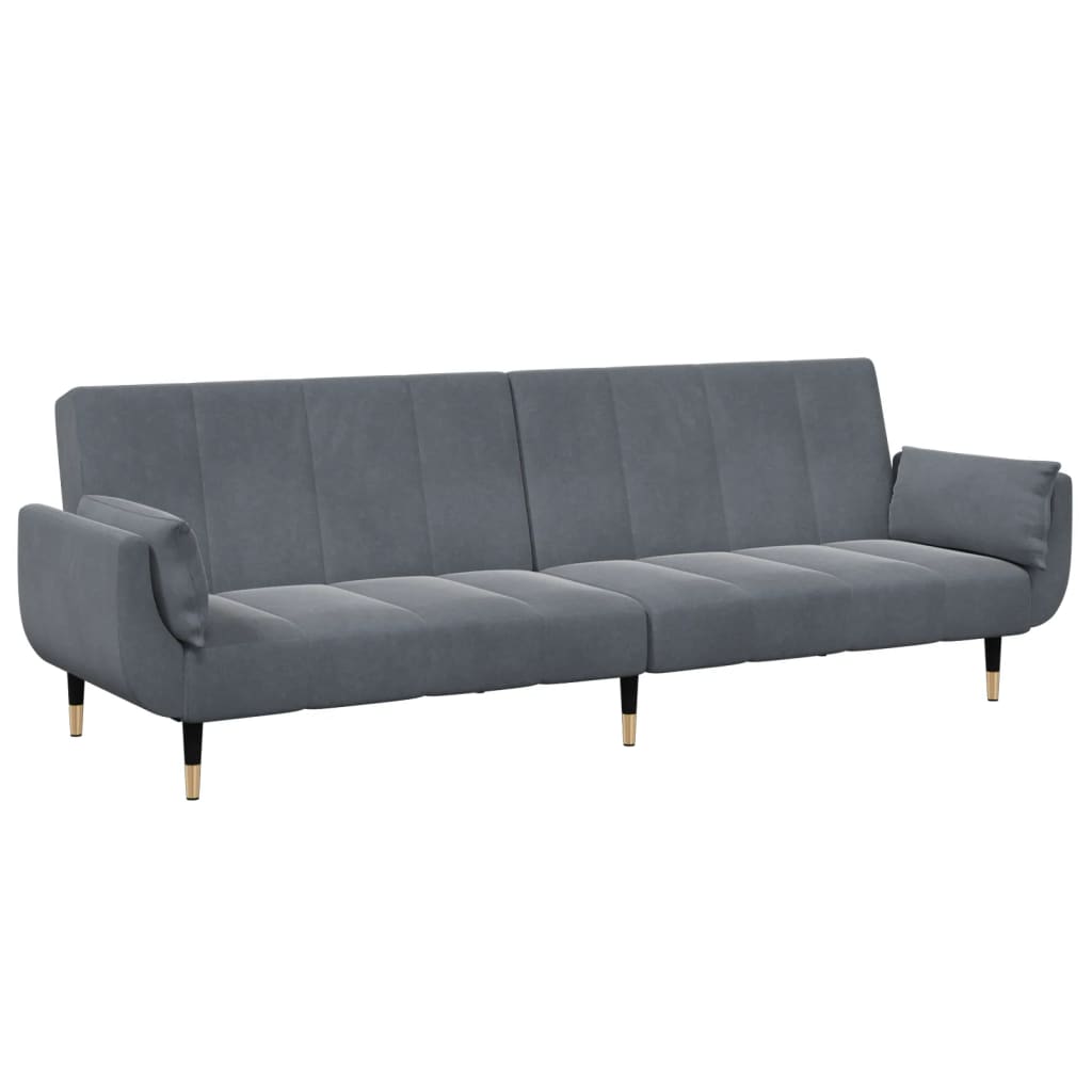 Sofá-cama 2 lugares c/ apoio de pés veludo cinzento-escuro