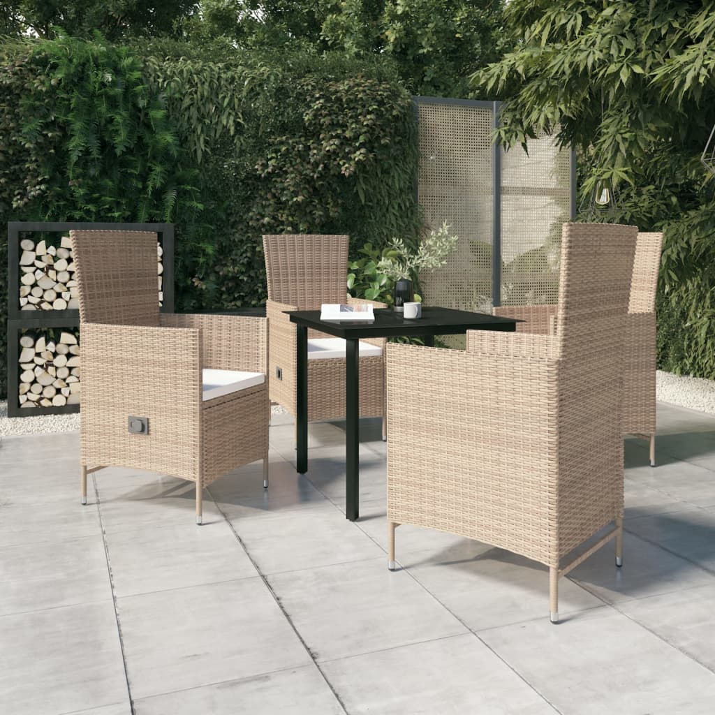 5 Pcs conjunto de jantar para jardim com almofadões bege