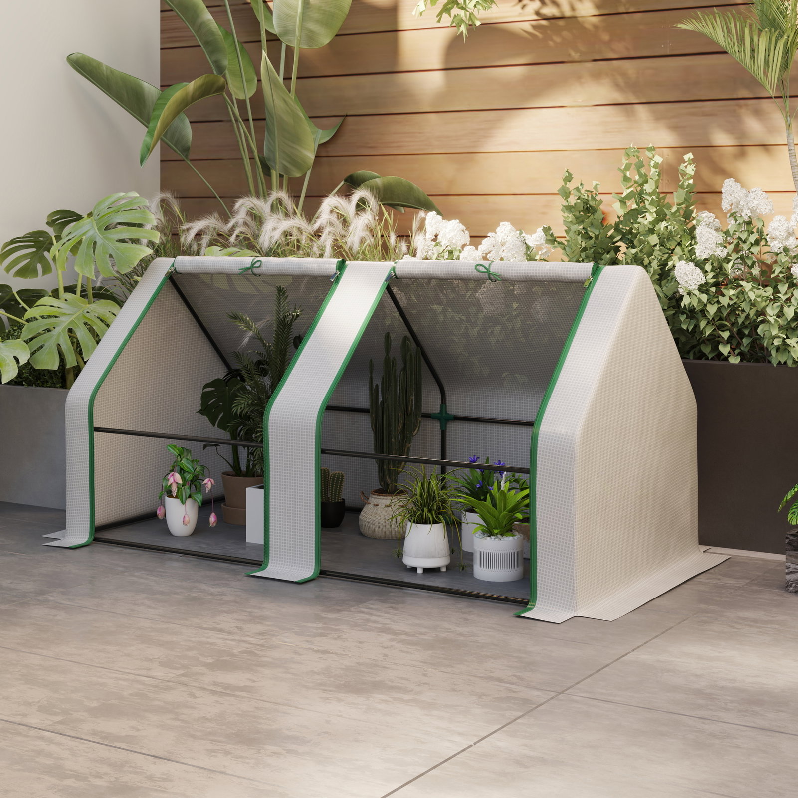 Estufa de Jardim 180x90x90 cm Tipo Casa Tubo de Aço com 2 Acessos Estufa Pequena para Cultivo de Plantas Branco