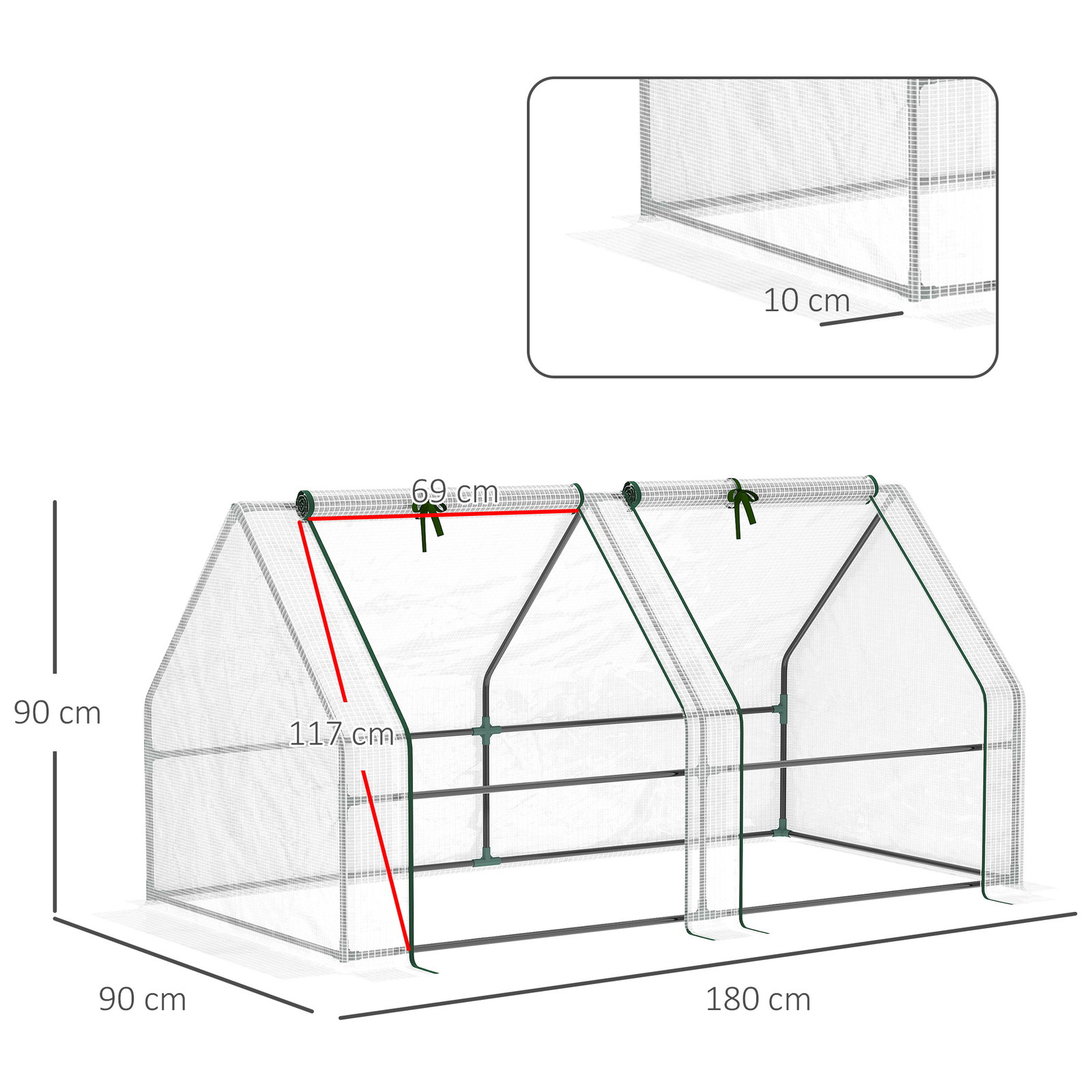 Estufa de Jardim 180x90x90 cm Tipo Casa Tubo de Aço com 2 Acessos Estufa Pequena para Cultivo de Plantas Branco