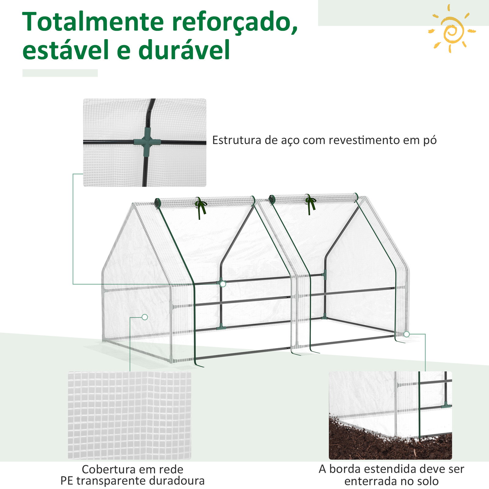 Estufa de Jardim 180x90x90 cm Tipo Casa Tubo de Aço com 2 Acessos Estufa Pequena para Cultivo de Plantas Branco