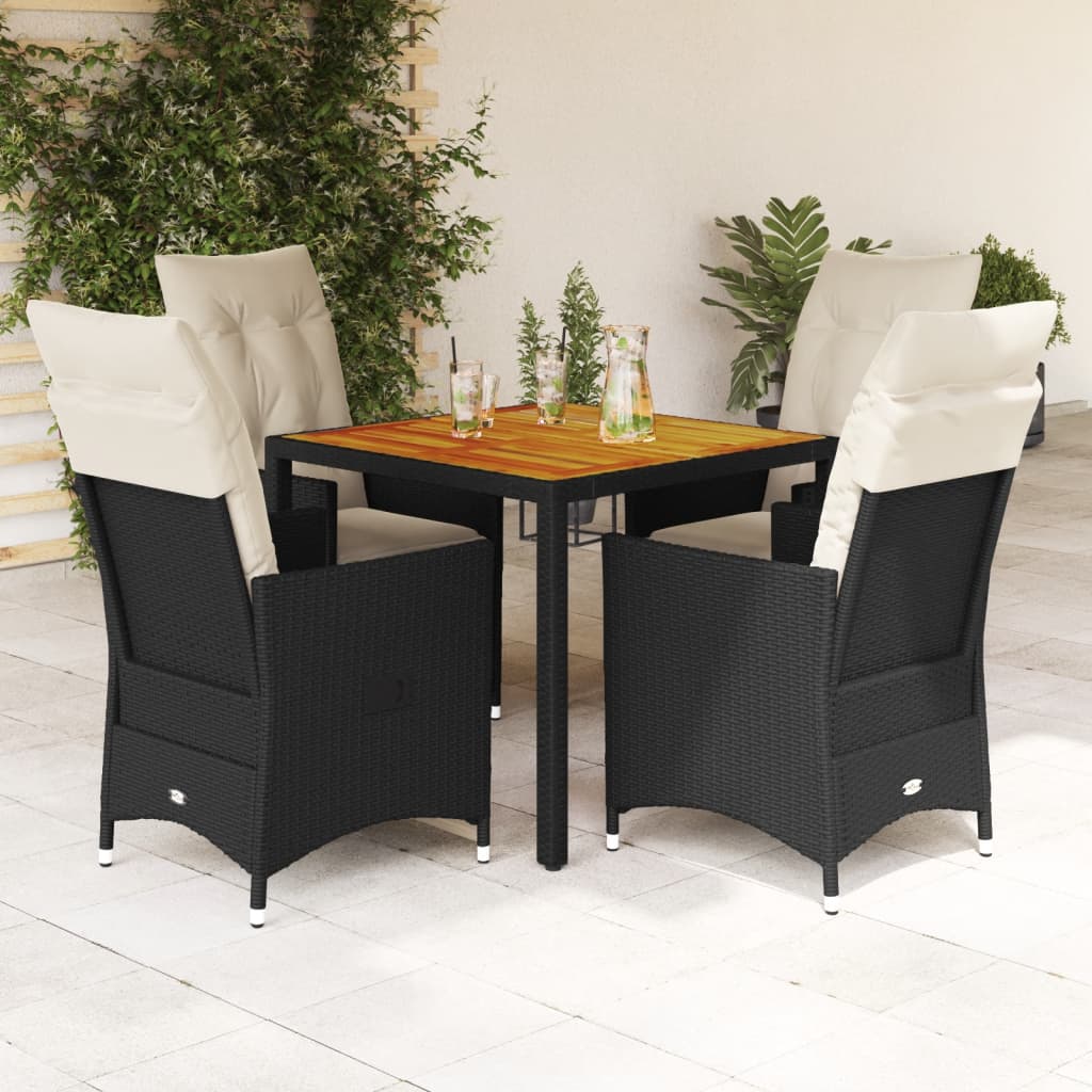 5 Pcs conjunto de jantar p/ jardim c/ almofadões vime PE preto