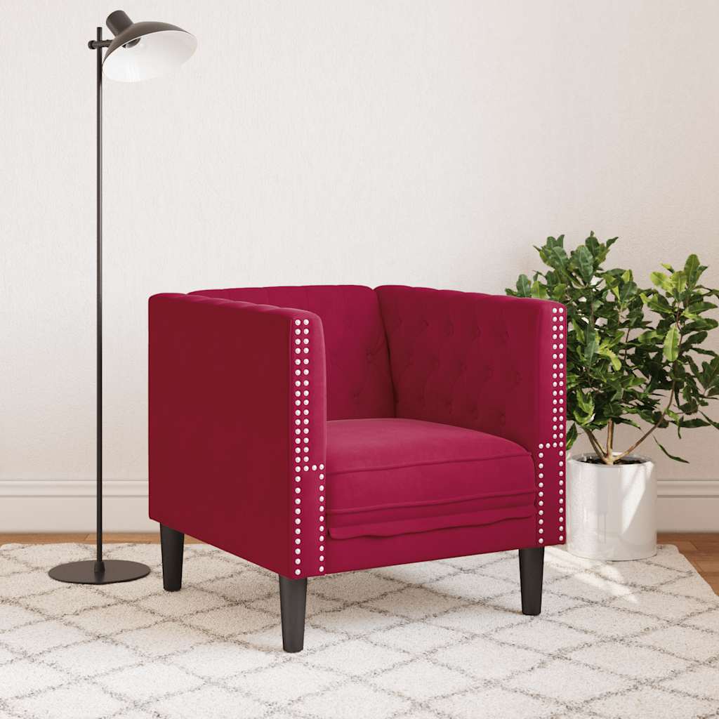 Sofá chesterfield veludo vermelho tinto