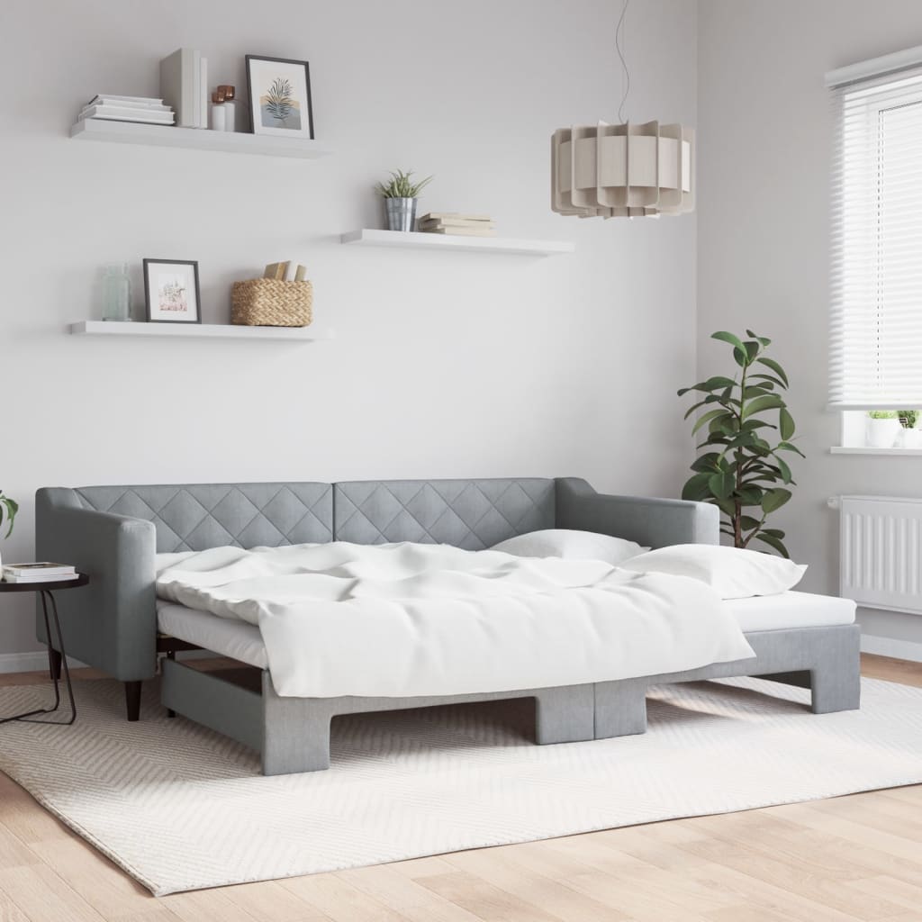 Sofá-cama com gavetão 90x200 cm tecido cinzento-claro