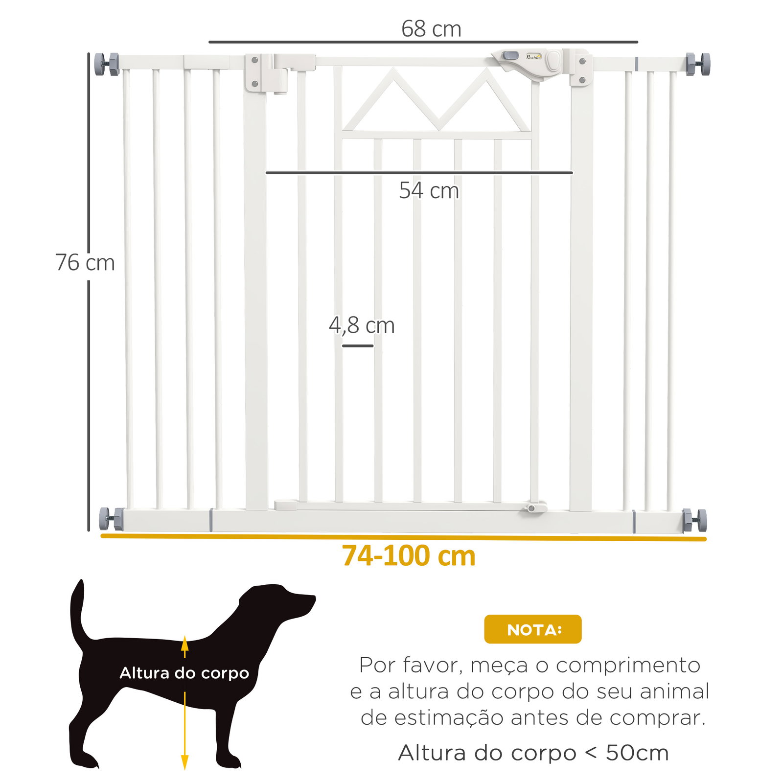 Barreira de segurança extensível para animais de estimação com fecho automático e sistema de duplo bloqueio 74-100x76 cm branco