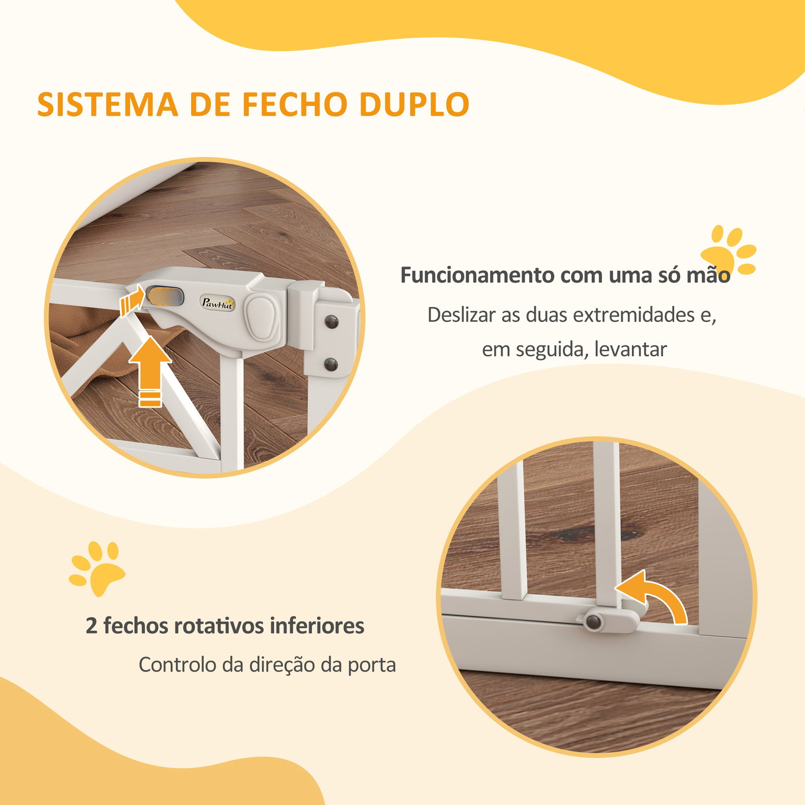 Barreira de segurança extensível para animais de estimação com fecho automático e sistema de duplo bloqueio 74-100x76 cm branco