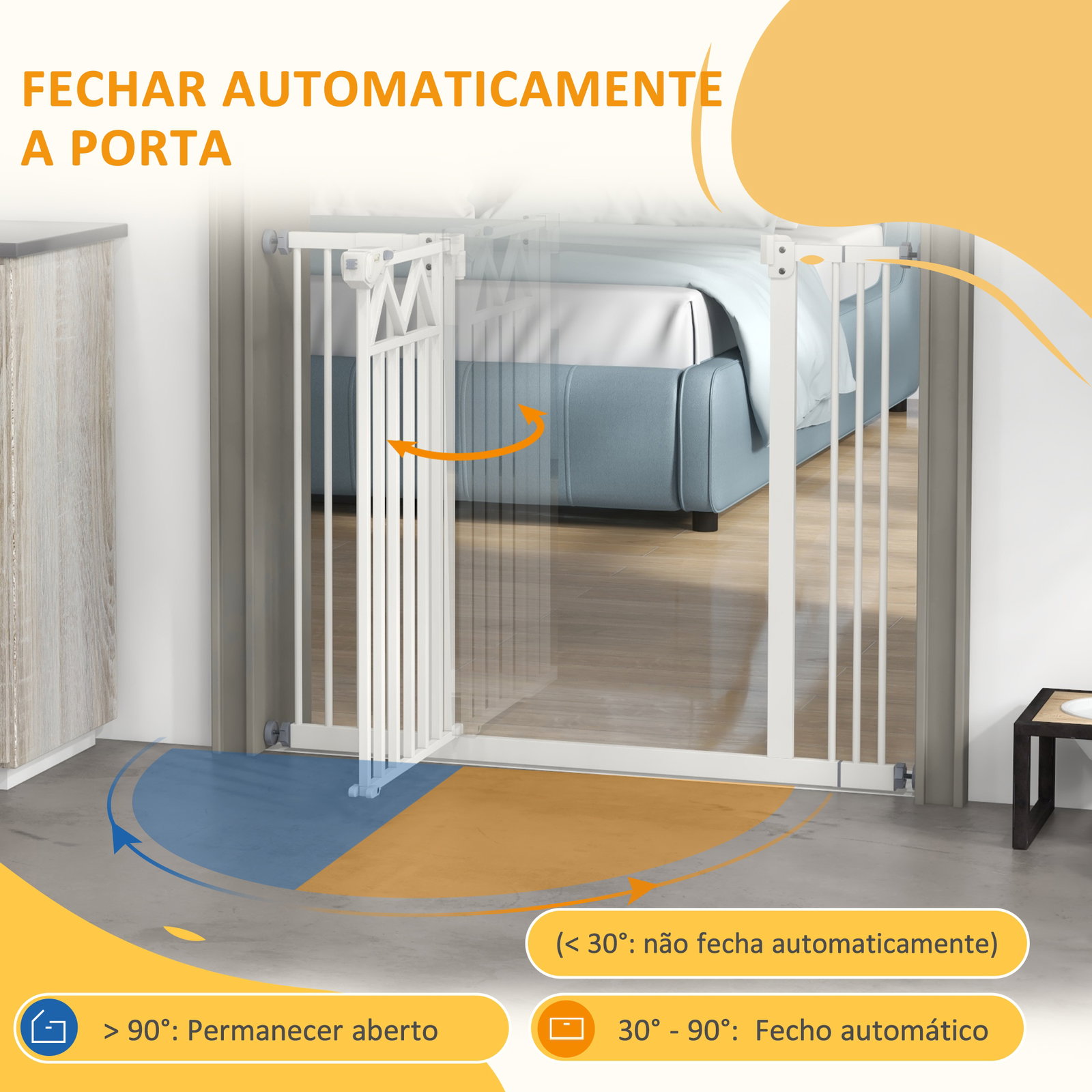 Barreira de segurança extensível para animais de estimação com fecho automático e sistema de duplo bloqueio 74-100x76 cm branco