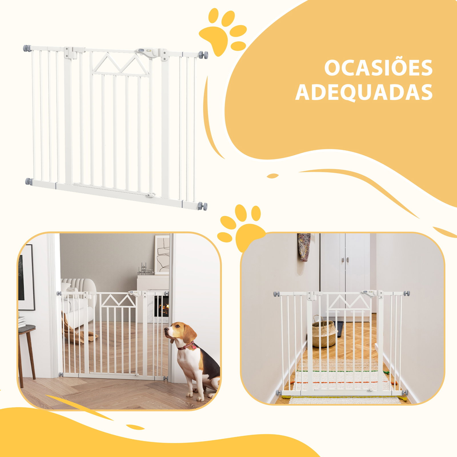 Barreira de segurança extensível para animais de estimação com fecho automático e sistema de duplo bloqueio 74-100x76 cm branco