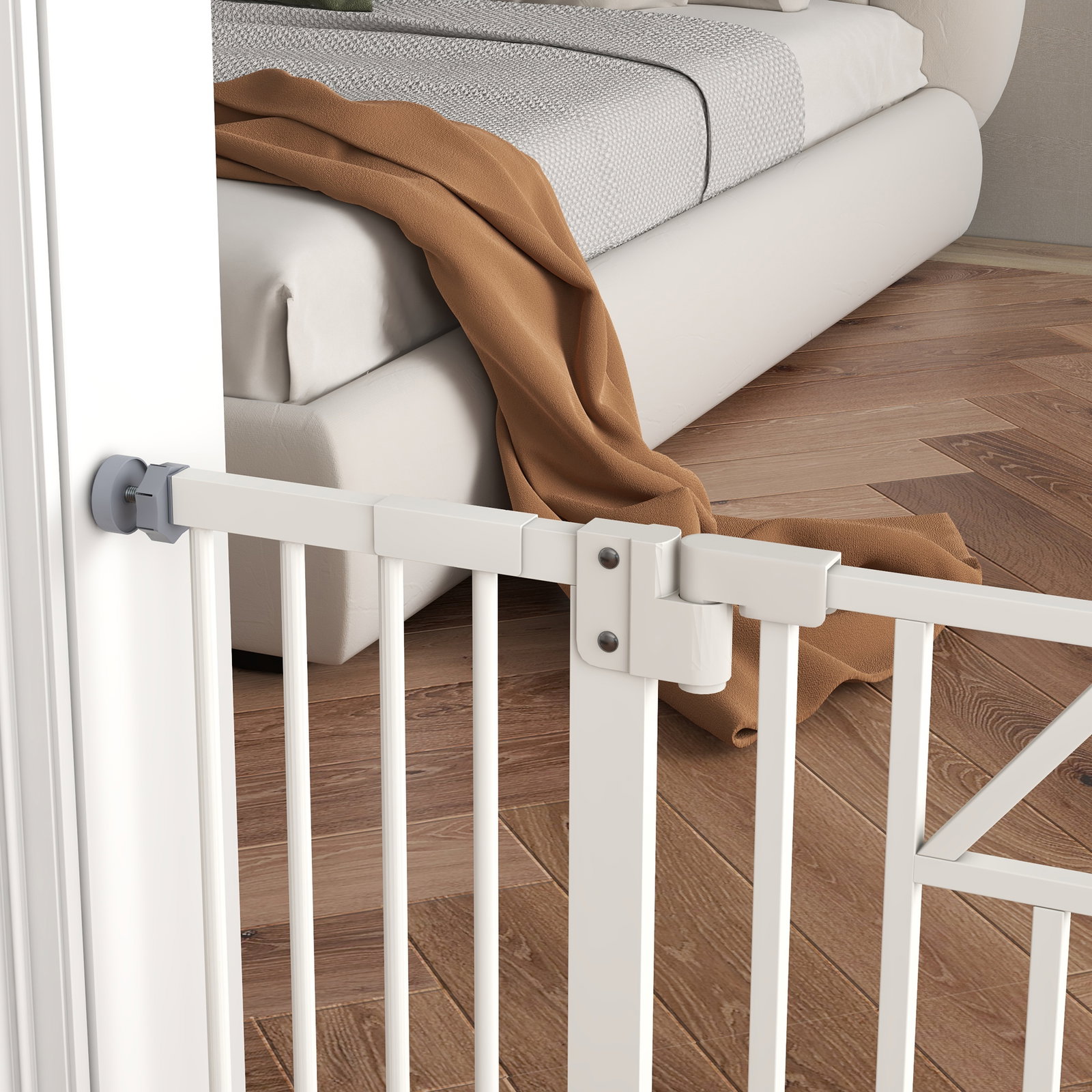 Barreira de segurança extensível para animais de estimação com fecho automático e sistema de duplo bloqueio 74-100x76 cm branco