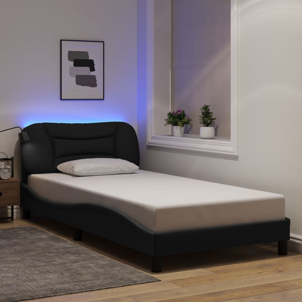 Estrutura de cama com LED sem colchão hvar 100x200 cm tecido preto