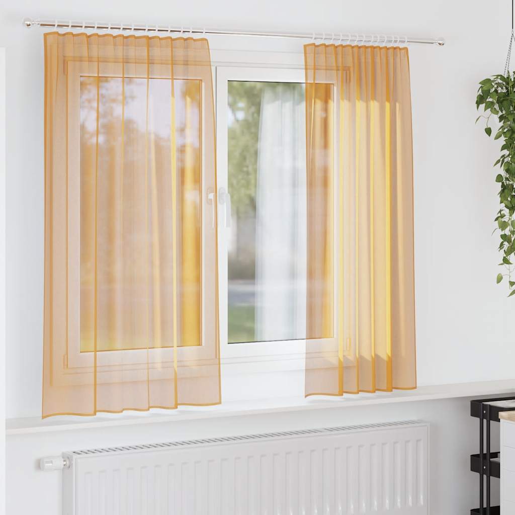Cortinas de voile com bolsos para varão 2 pcs laranja