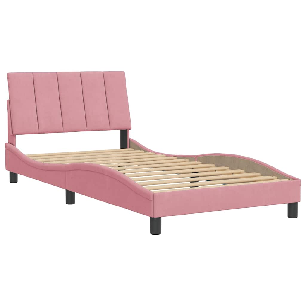 Estrutura de cama sem colchão hanko 100x200 cm veludo rosa
