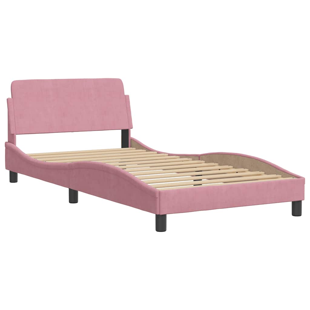 Estrutura de cama sem colchão hanko 100x200 cm veludo rosa