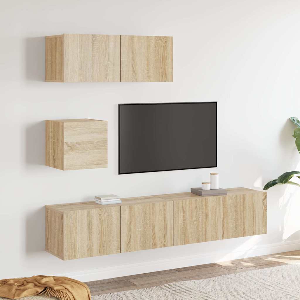 Conjunto móveis de TV 4 pcs madeira processada carvalho sonoma