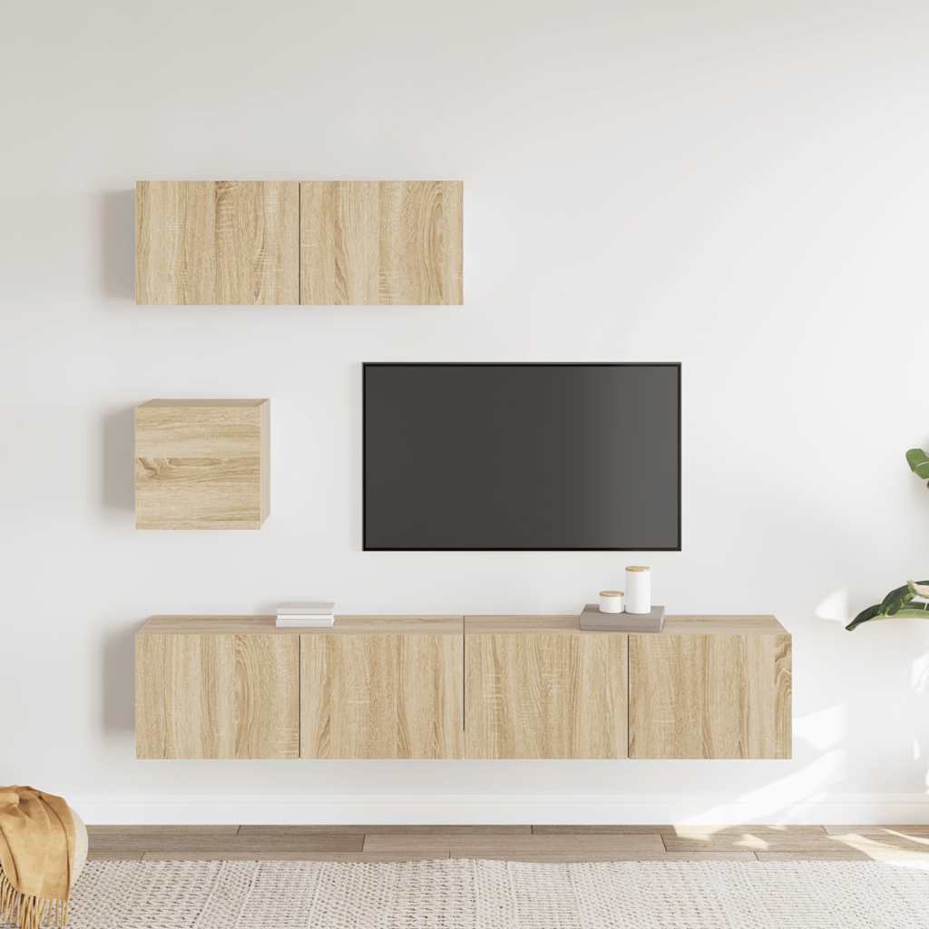 Conjunto móveis de TV 4 pcs madeira processada carvalho sonoma