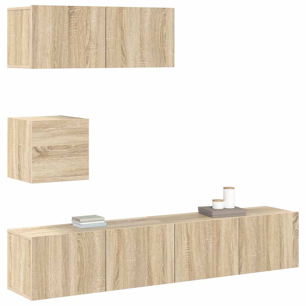 Conjunto móveis de TV 4 pcs madeira processada carvalho sonoma