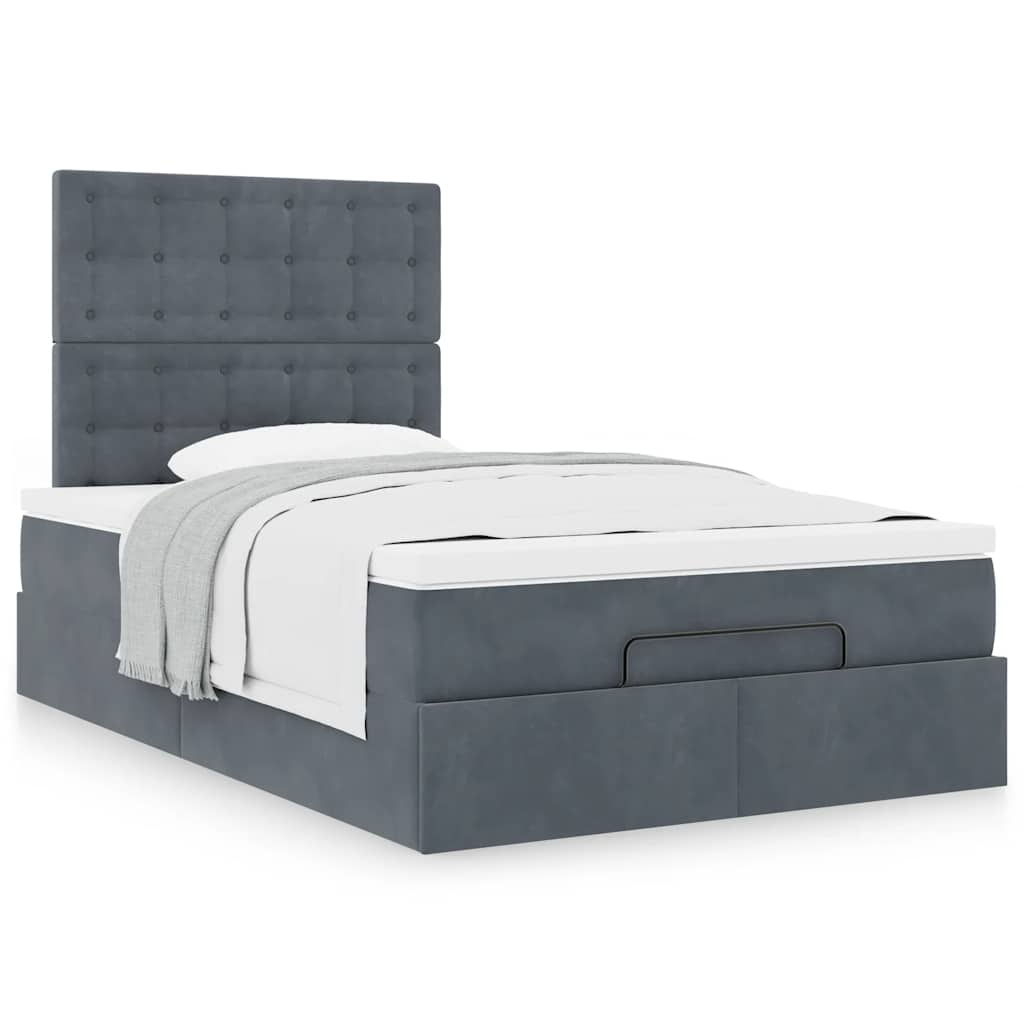 Estrutura de cama otomana com colchões cinza escuro veludo