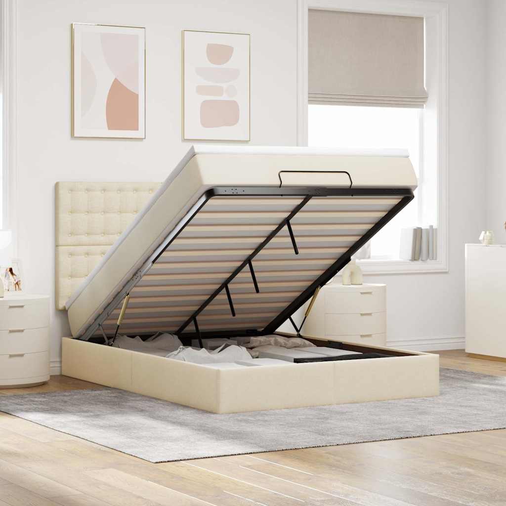 Estrutura de cama otomana com creme de colchão 140x190cm tecido