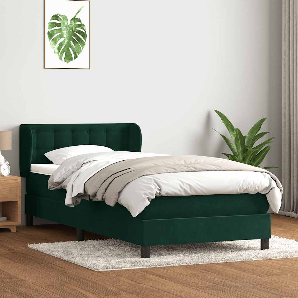 Cama com molas/colchão verde-escuro 80x220 cm veludo