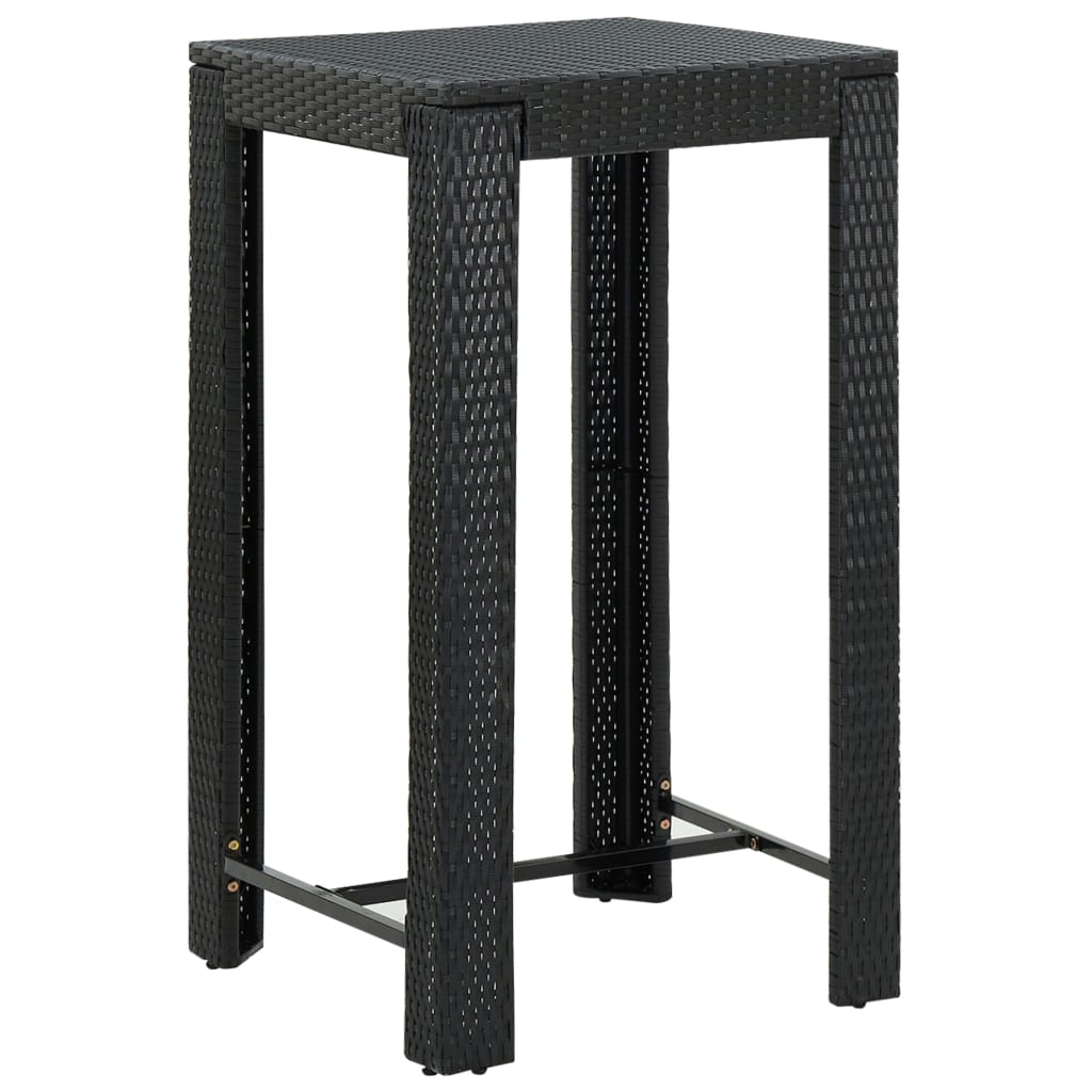 3 Pcs conjunto bar de jardim com almofadões vime PE preto