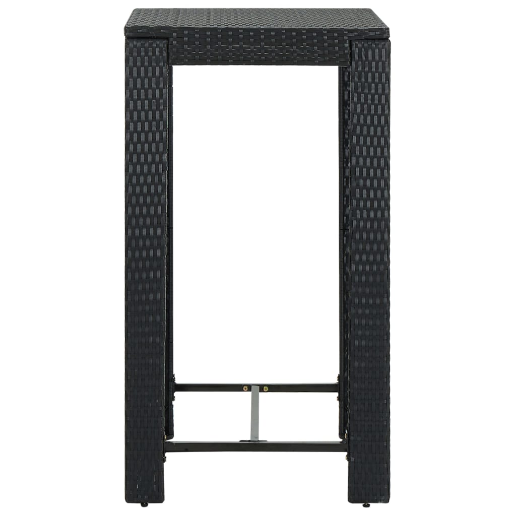 3 Pcs conjunto bar de jardim com almofadões vime PE preto