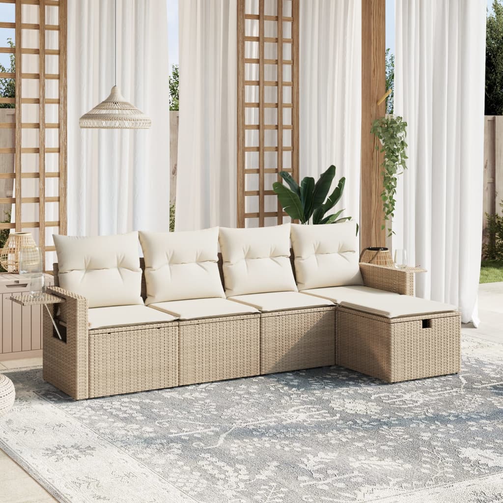 5 Pcs conjunto de sofás p/ jardim com almofadões vime PE bege