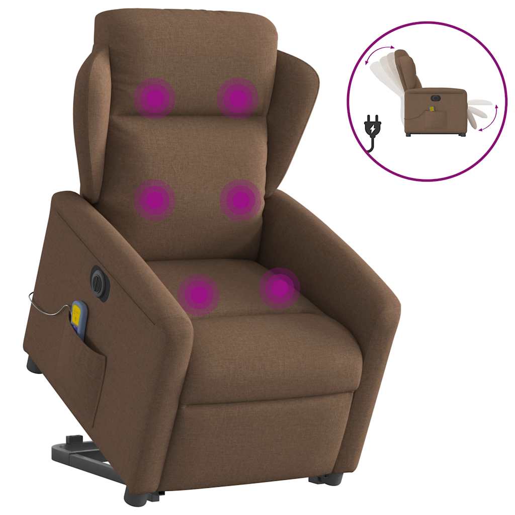 Poltrona elétrica elevatória massagens tecido castanho