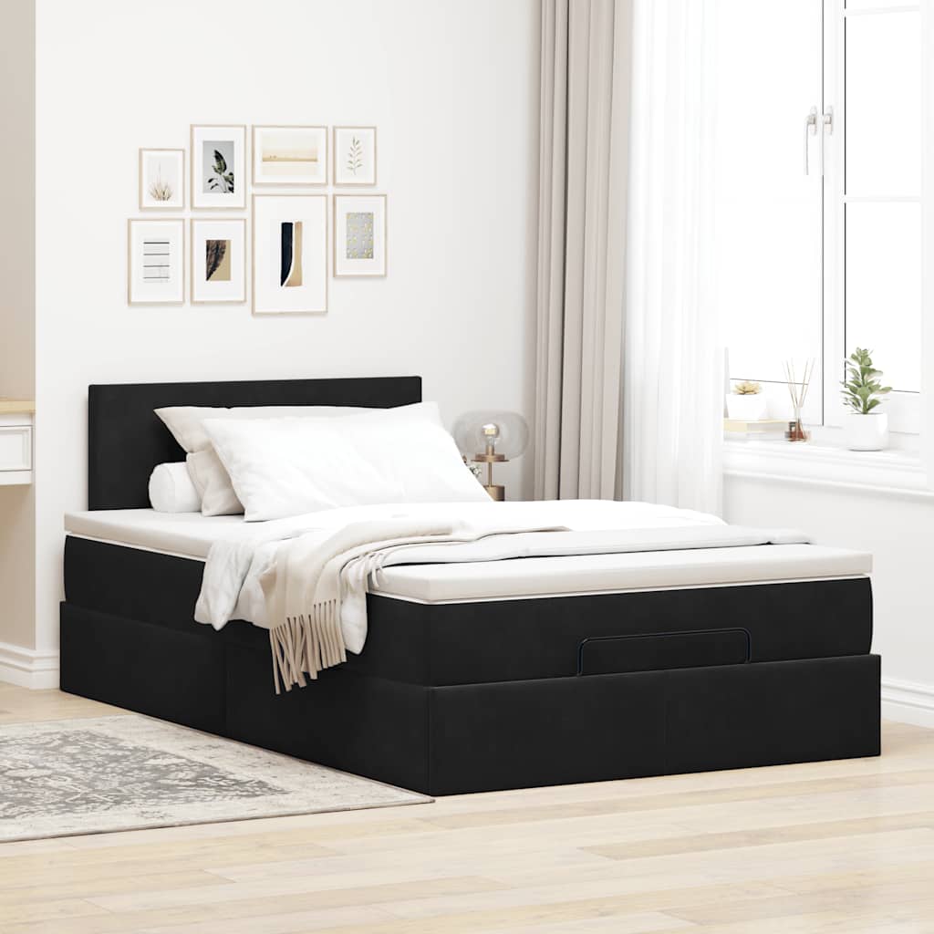 Cama otomana com colchão & leds 120x190cm veludo preto