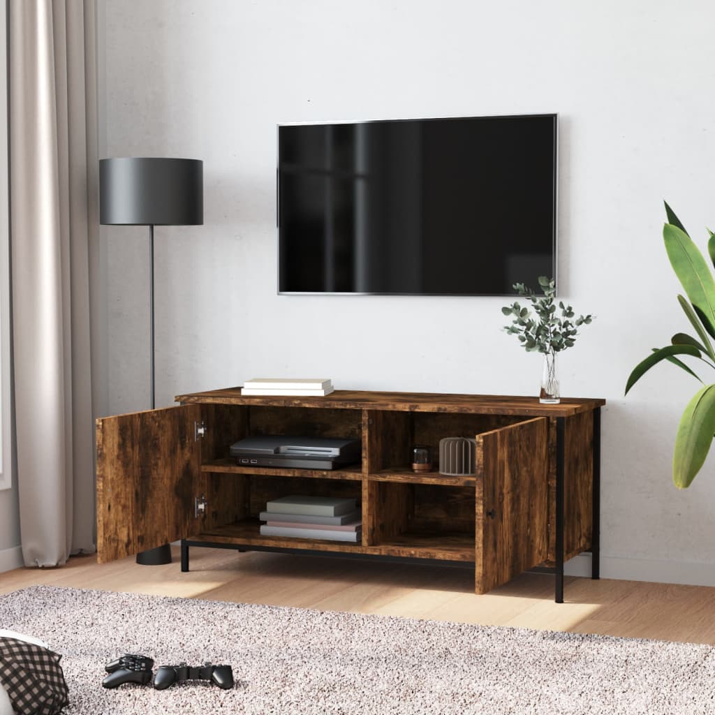 Móvel TV c/ portas 102x35x45 cm deriv. madeira carvalho fumado