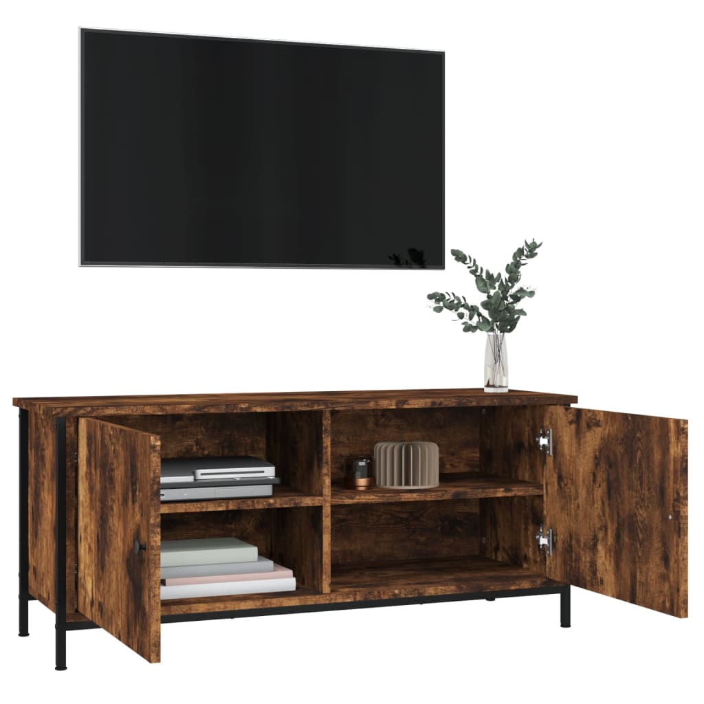 Móvel TV c/ portas 102x35x45 cm deriv. madeira carvalho fumado