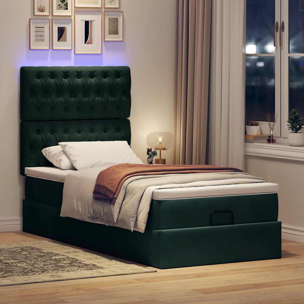 Estrutura cama otomana colchões 80x200cm veludo verde escuro