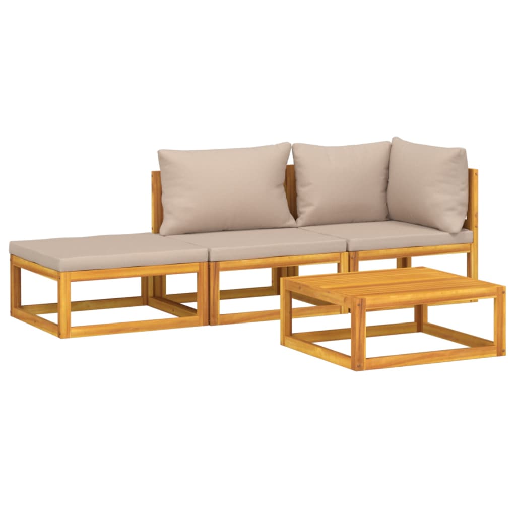 4Pcs conj. lounge jardim madeira c/almofadões cinza-acastanhado