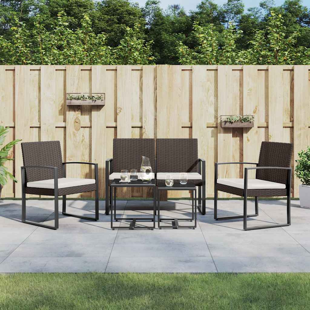 5 Pcs conjunto jantar p/ jardim c/ almofadões vime PP castanho