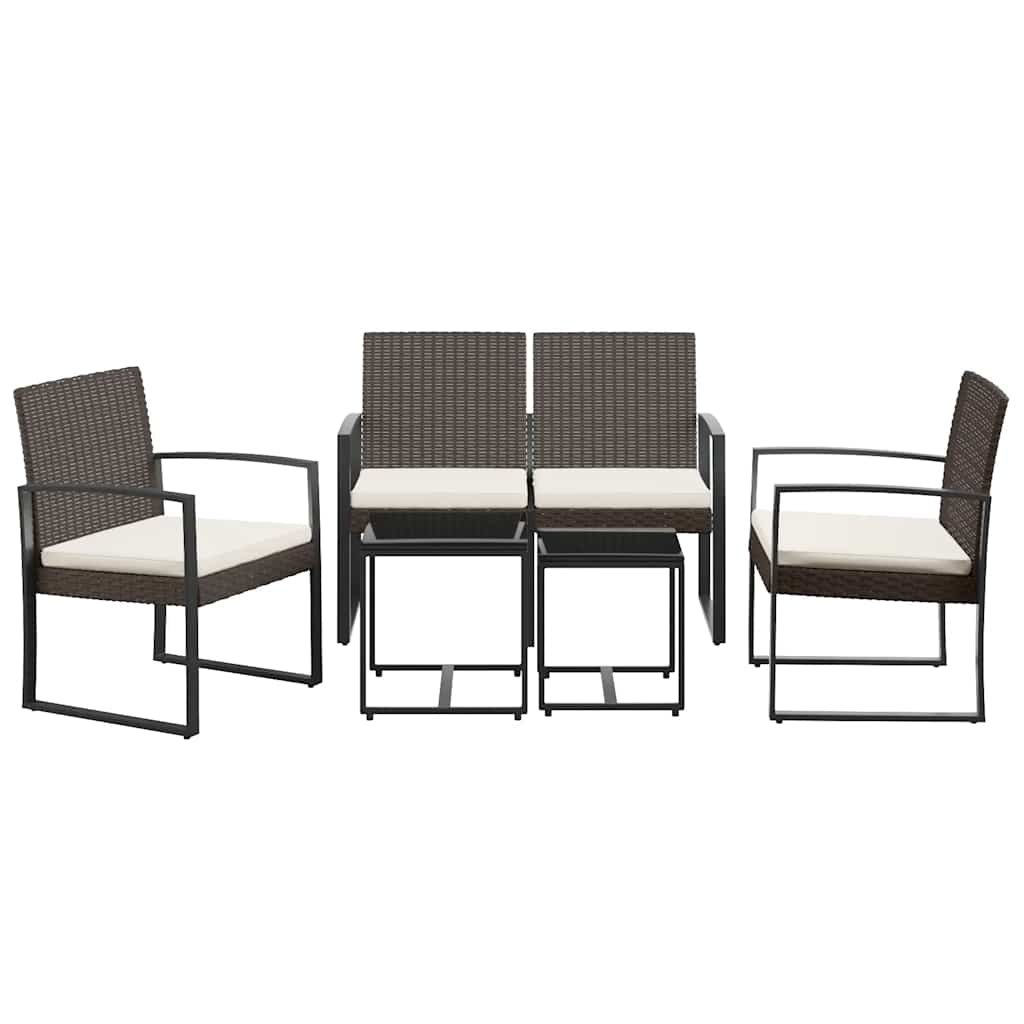 5 Pcs conjunto jantar p/ jardim c/ almofadões vime PP castanho
