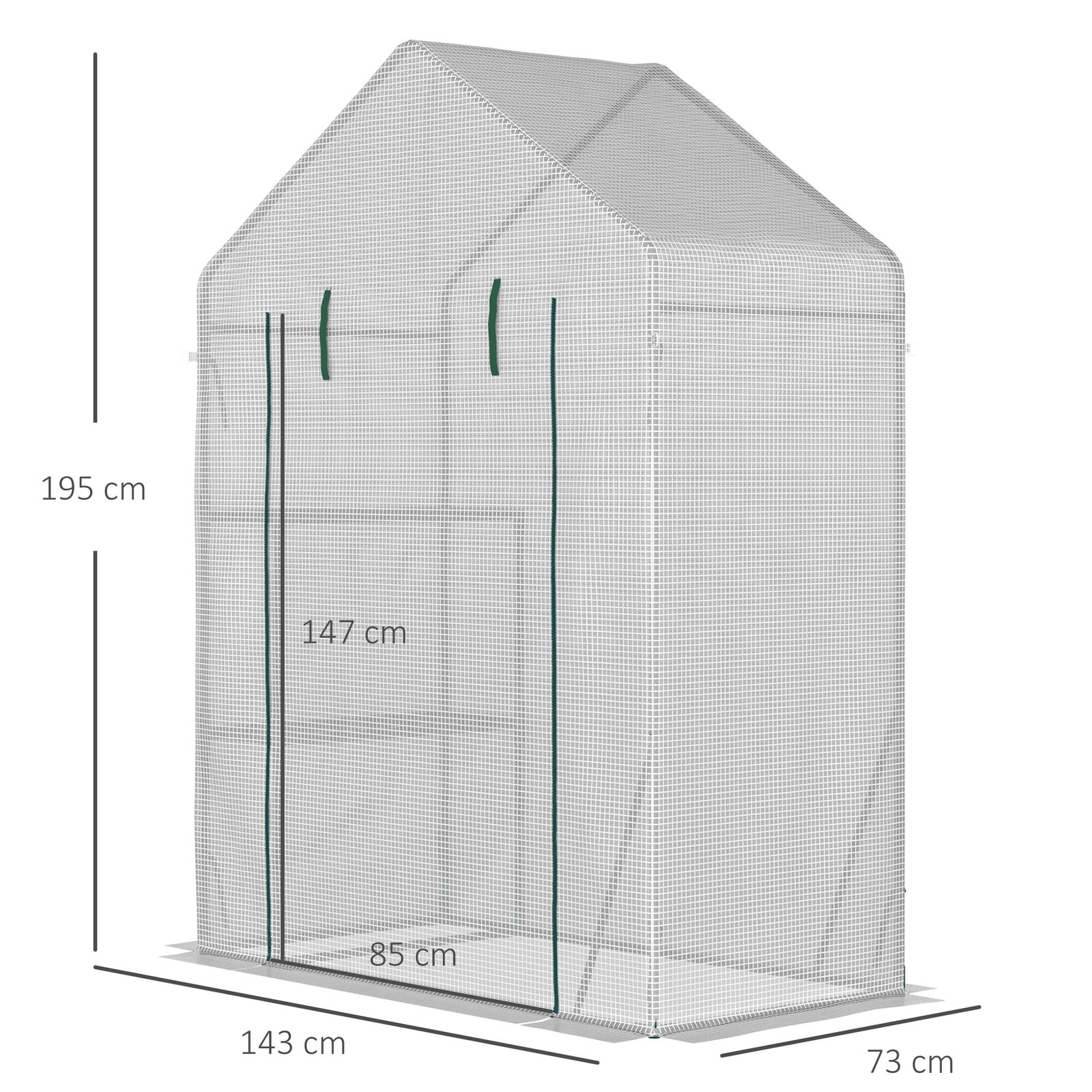Estufa de Jardim 143x73x195cm Estufa de Aço com 2 Prateleiras e Porta Enrolável para Cultivos de Plantas Vasos de Flores Pátio E