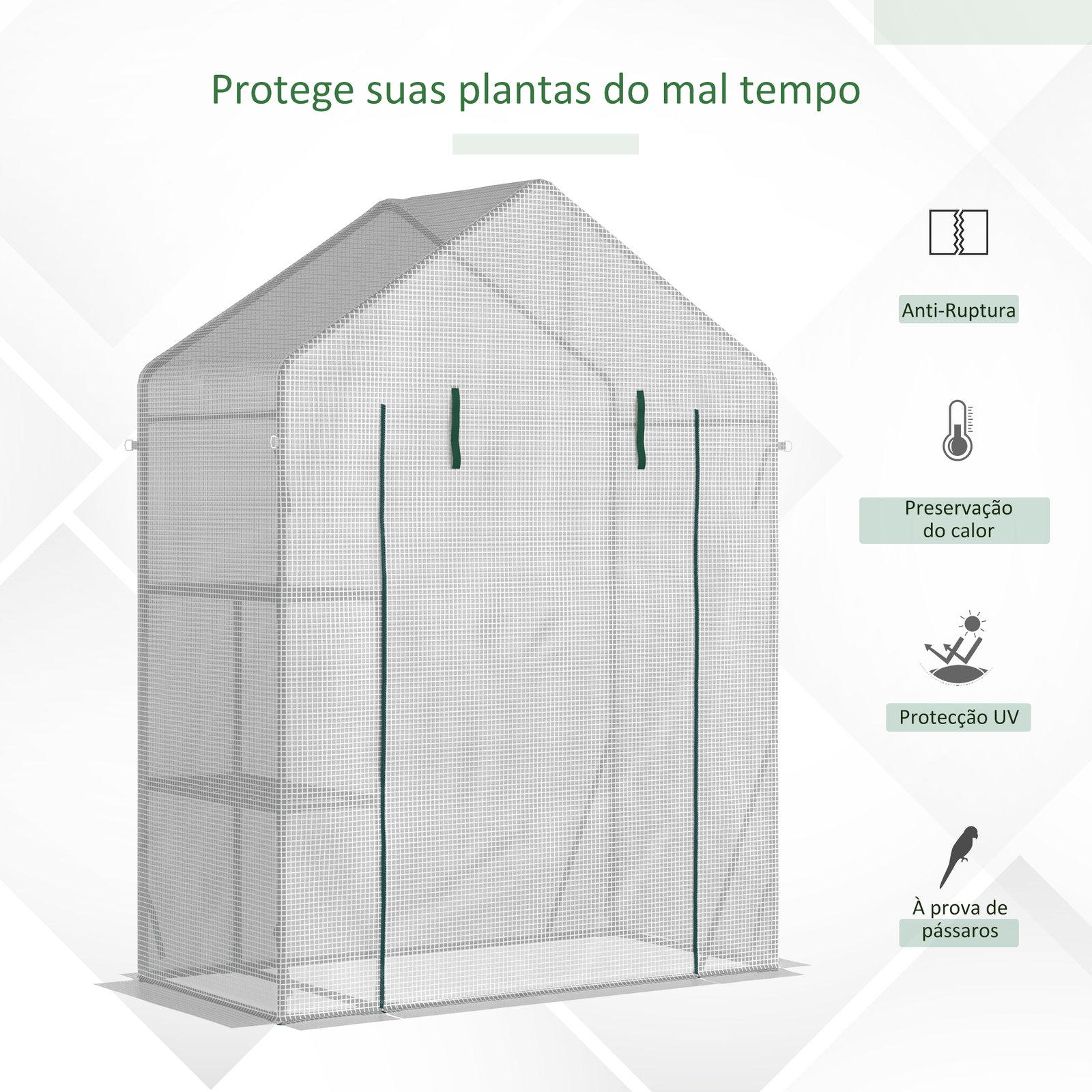 Estufa de Jardim 143x73x195cm Estufa de Aço com 2 Prateleiras e Porta Enrolável para Cultivos de Plantas Vasos de Flores Pátio E