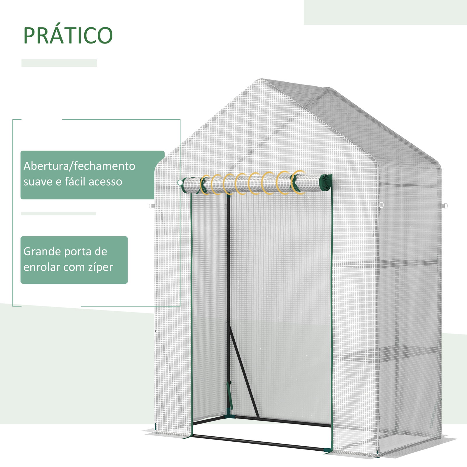Estufa de Jardim 143x73x195cm Estufa de Aço com 2 Prateleiras e Porta Enrolável para Cultivos de Plantas Vasos de Flores Pátio E