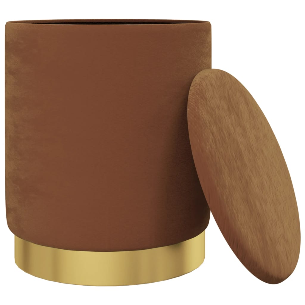 Banqueta com arrumação redonda veludo 31 x 37 cm castanho