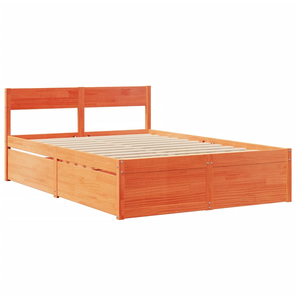 Cama sem colchão 140x190 cm pinho maciço castanho-mel