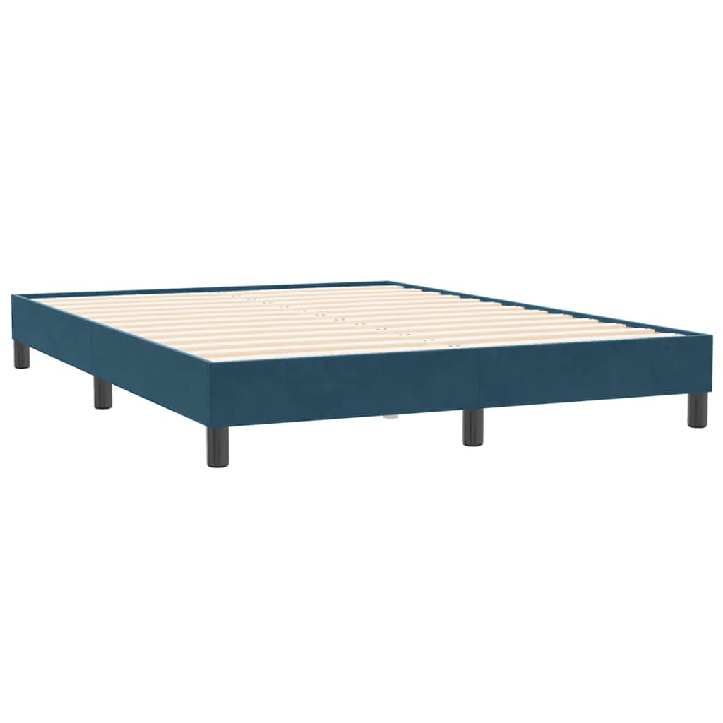 Box cama de primavera sem colchão azul escuro 140x210 cm veludo