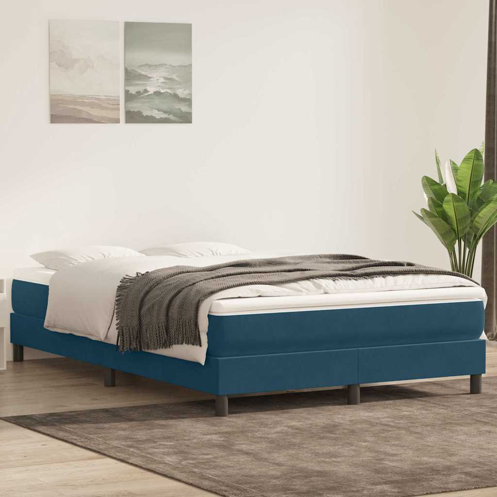Box cama de primavera sem colchão azul escuro 140x210 cm veludo