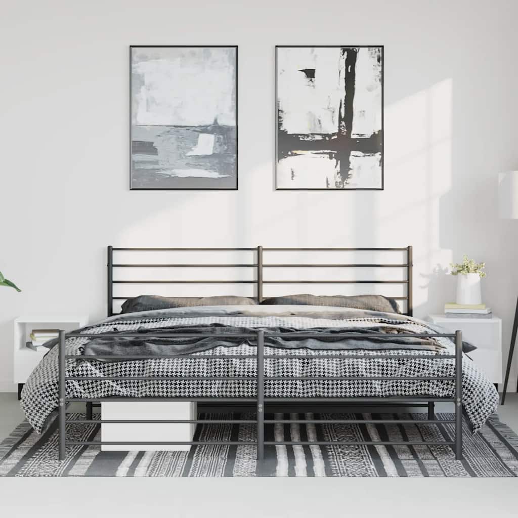 Estrutura de cama com cabeceira e pés 193x203 cm metal preto