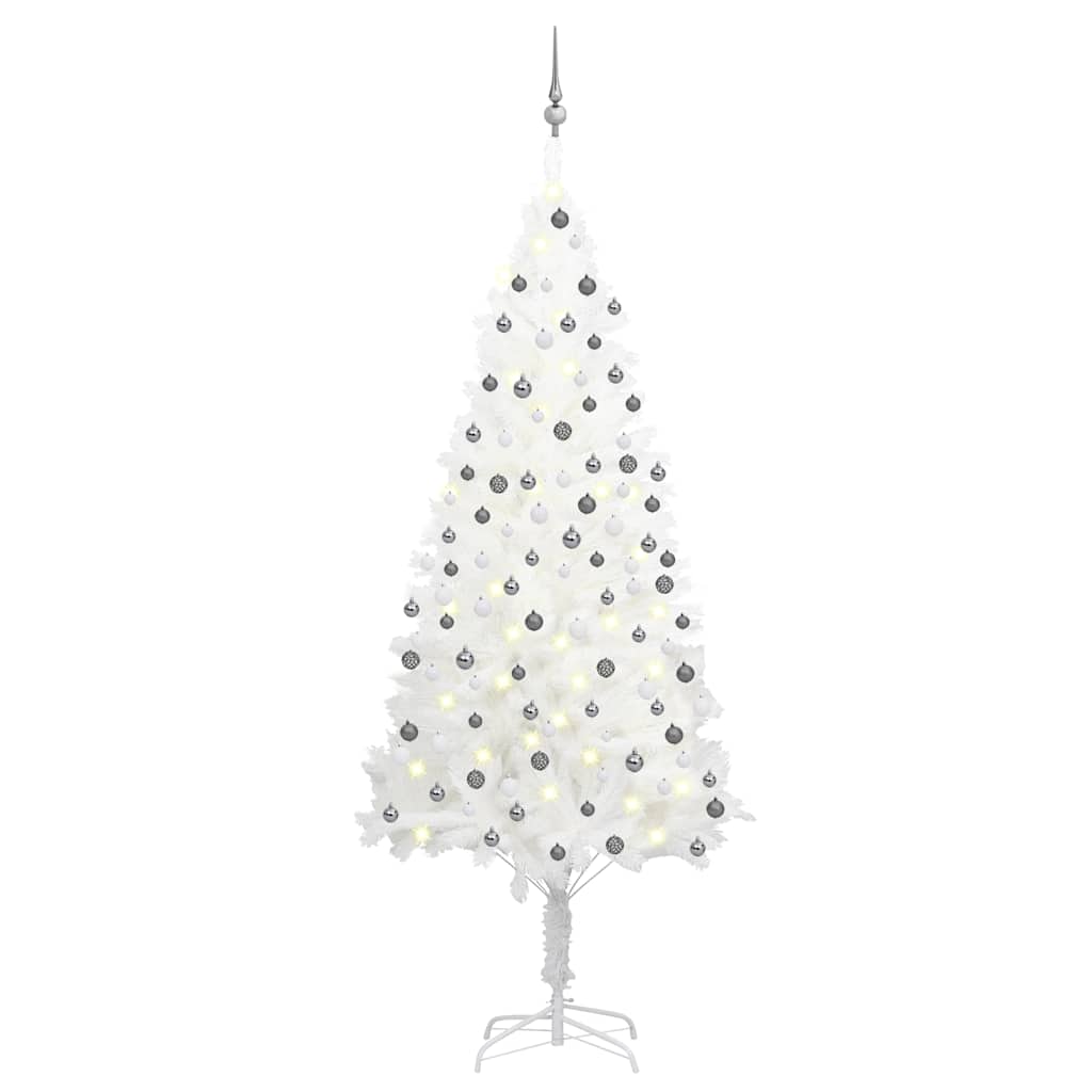 Árvore natal artificial pré-iluminada c/ bolas 210 cm branco