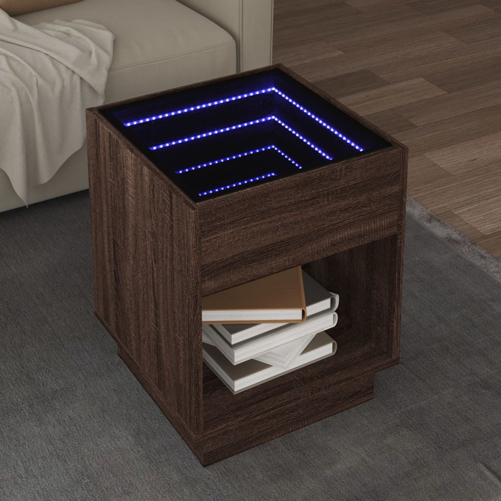Mesa de centro luzes LED infinity 40x40x50 cm carvalho castanho