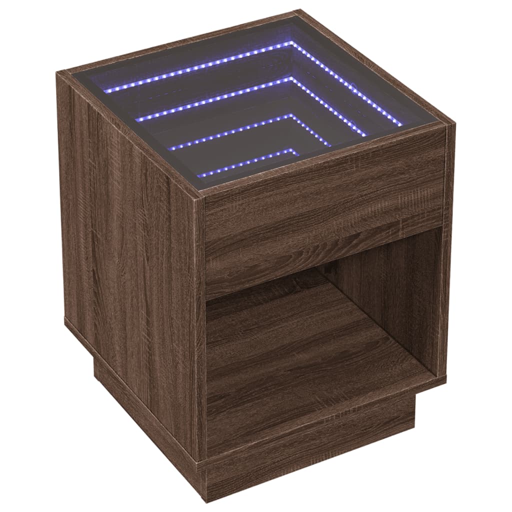 Mesa de centro luzes LED infinity 40x40x50 cm carvalho castanho
