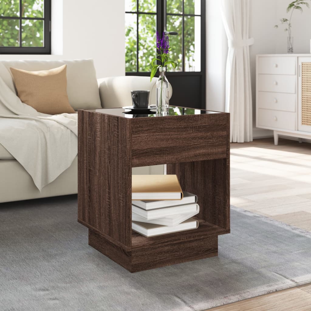 Mesa de centro luzes LED infinity 40x40x50 cm carvalho castanho