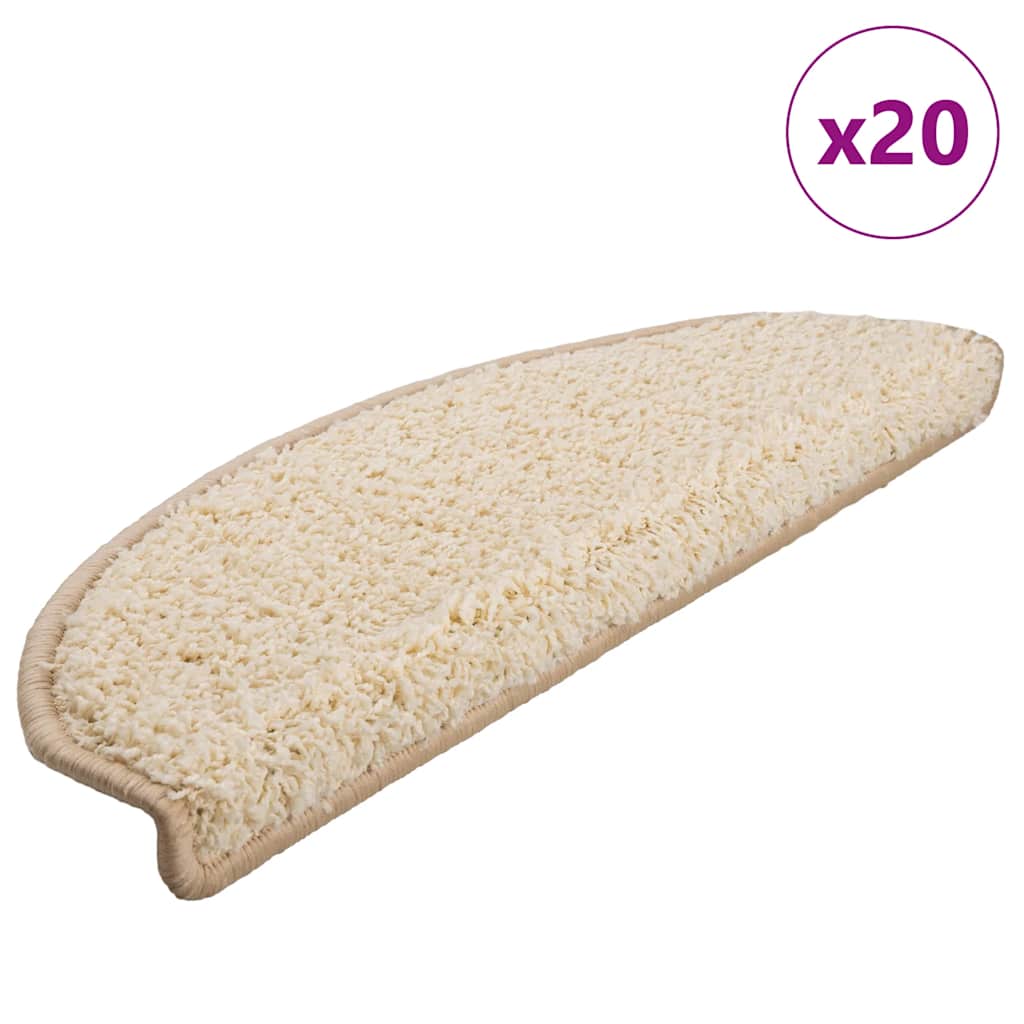 Tapetes de escada 20 peças 65x21x4 cm creme semicircular grande