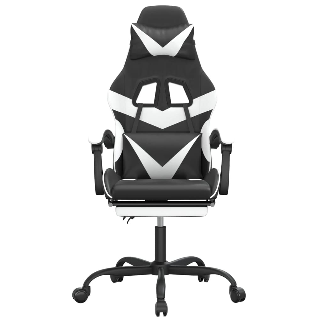Cadeira de gaming c/ apoio pés couro artificial preto/branco