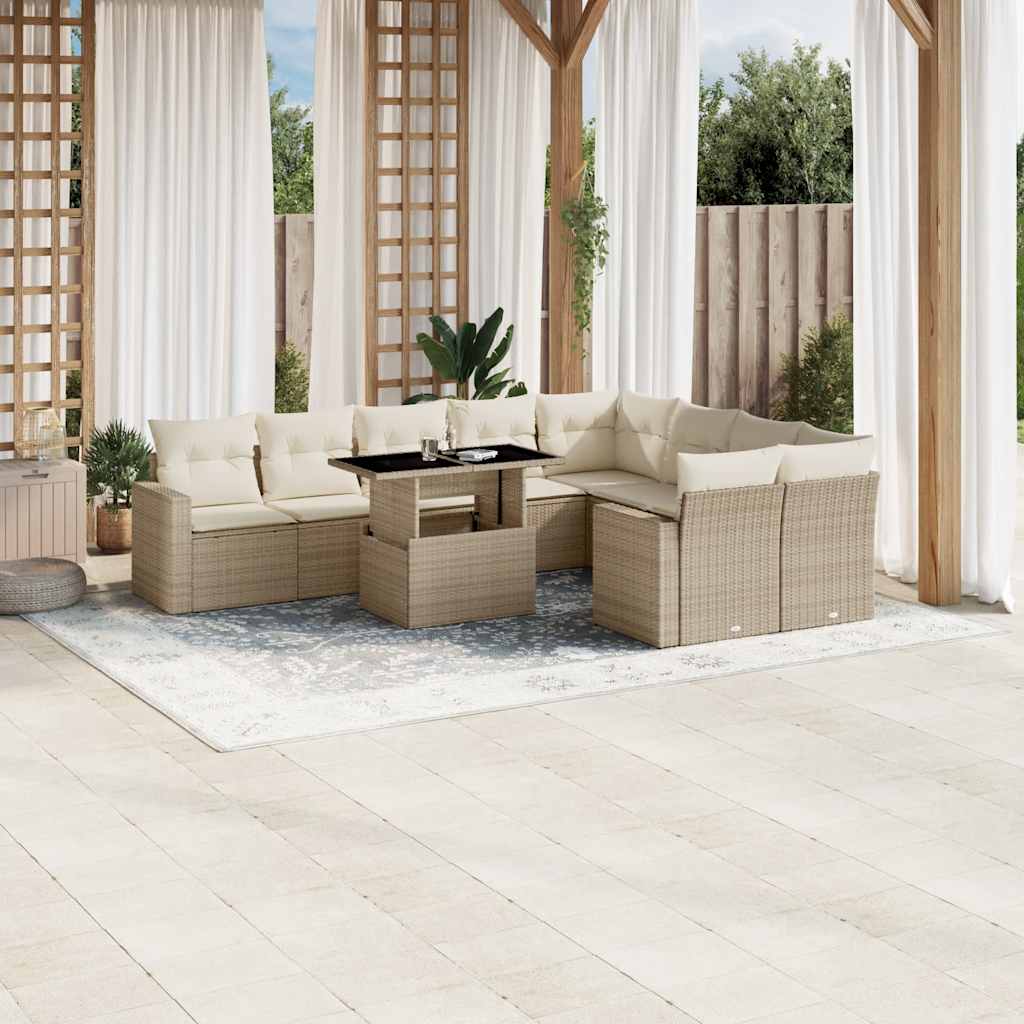 10 Pcs conjunto de sofás p/ jardim com almofadões vime PE bege