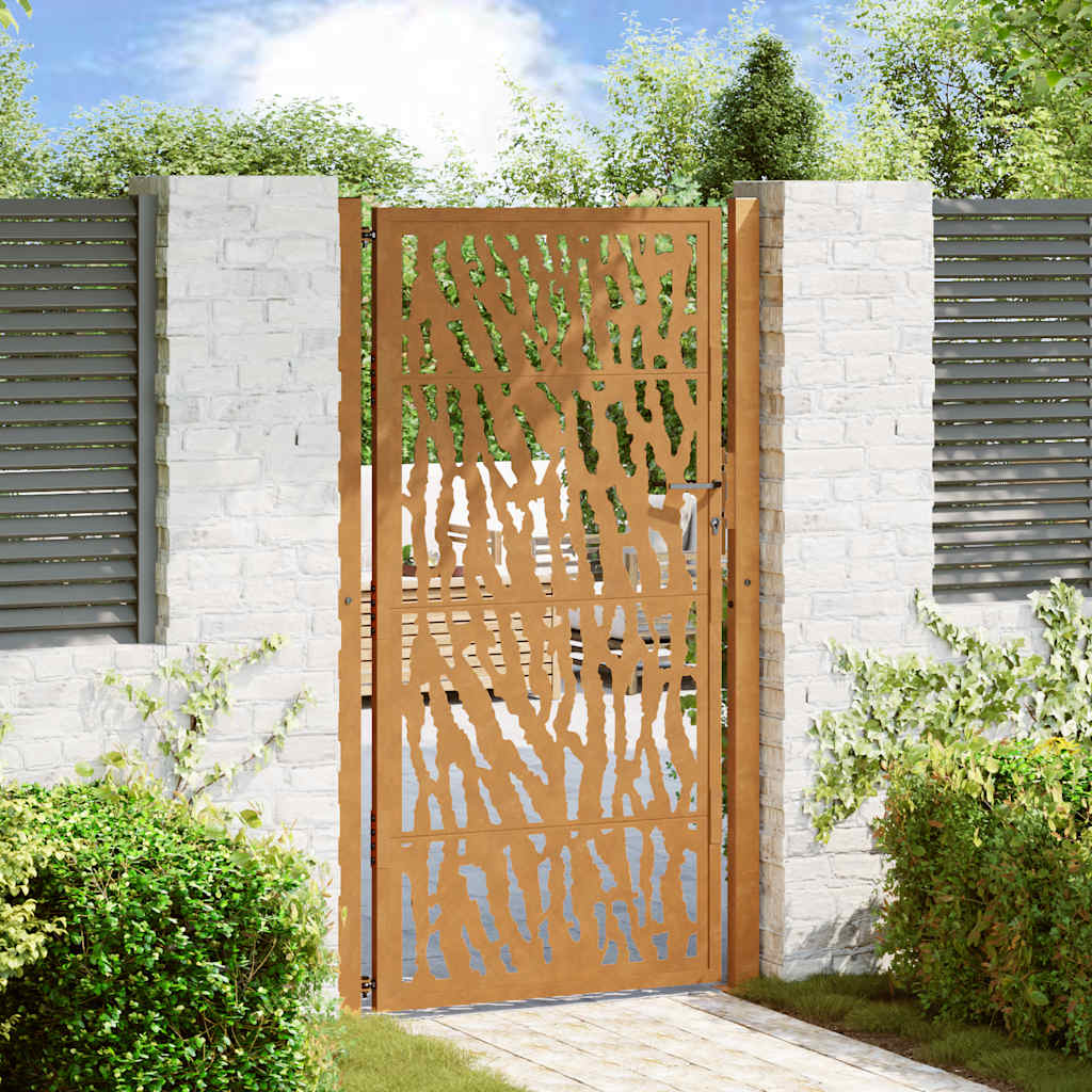 Portão de jardim 100x200 cm em aço intemperizado com design de traços